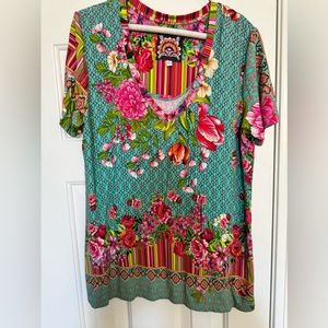 Johnny Was bright happy lightweight t shirt v neck